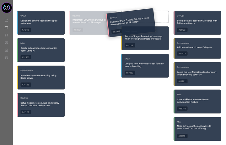 TenGate task board — Requests, Doing, To Review, Completed